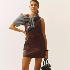 ANTHROPOLOGIE Maeve sleeveless faux leather mini shift dress size XS